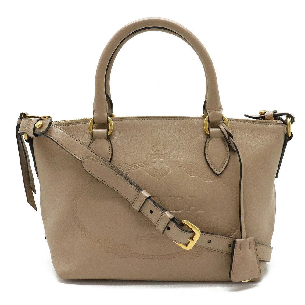 Prada Handbag Crossbody Bag Leather CAMMEO Beige Cream